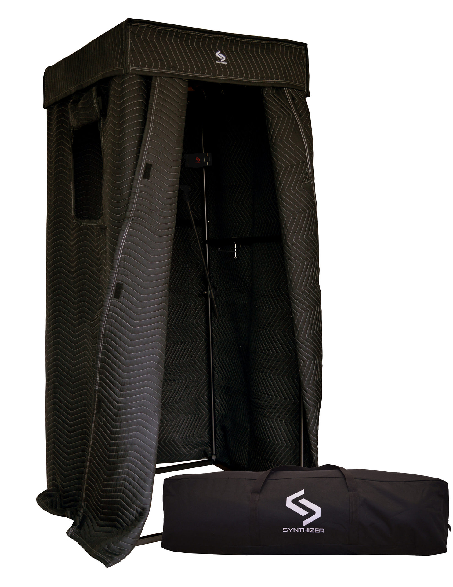 HSB1 Vocal Booth with heavy acoustic blankets Revabsorb™ Synthizer